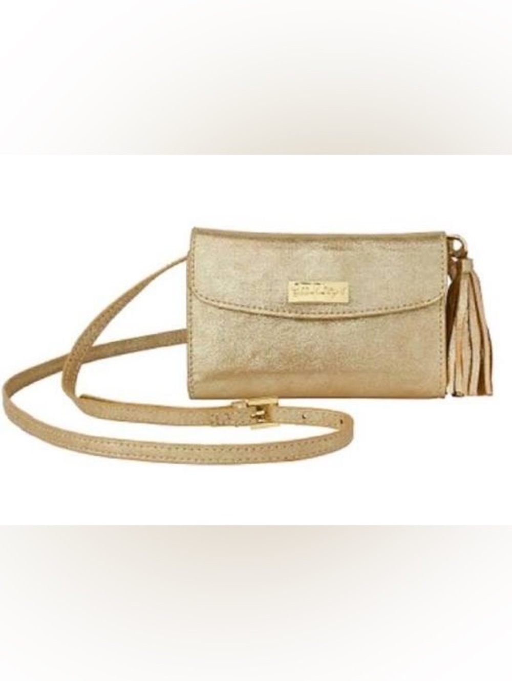 Lilly Pulitzer Bahama Metallic Gold Convertible Adjustable Crossbody Bag/Wallet